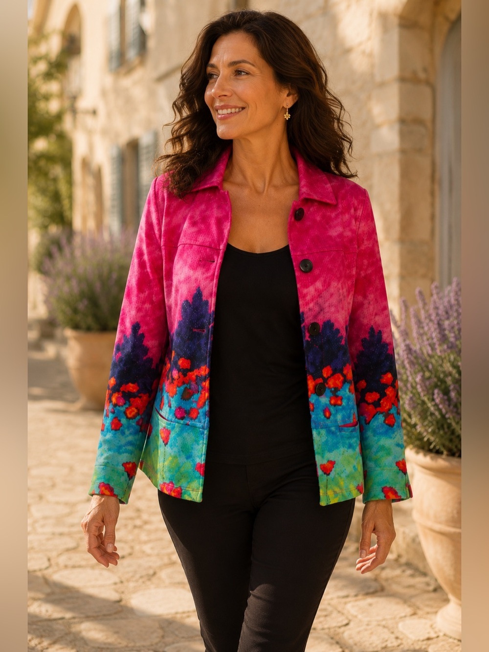 Colorful Wearable Art Floral Landscape Jacket Medium
